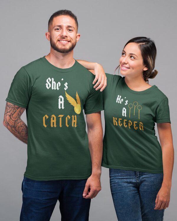 She is a Catch, He is a Keeper Valentine Couples T-Shirt - LT - Image 4