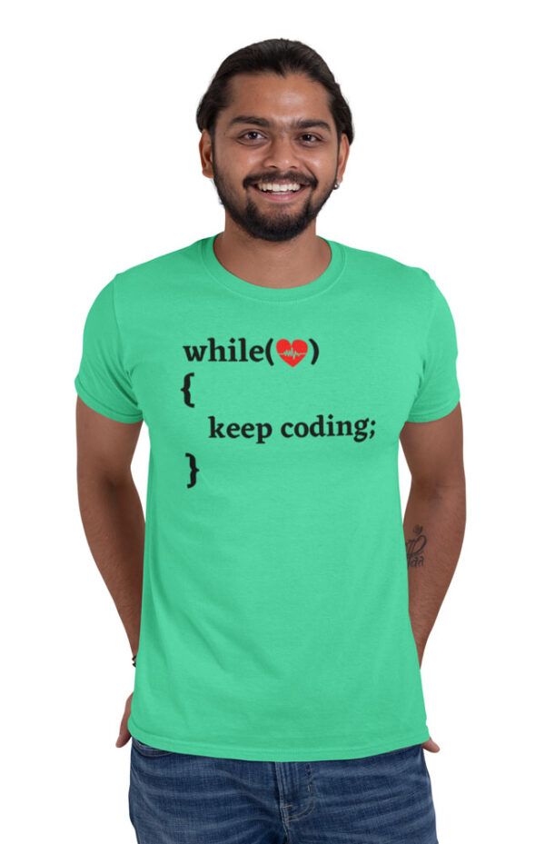 While Heart Beating Keep Coding T-Shirt for Men - DK - Image 3