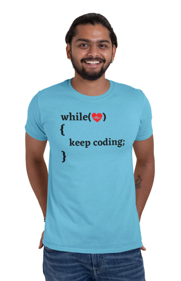 While Heart Beating Keep Coding T-Shirt for Men - DK