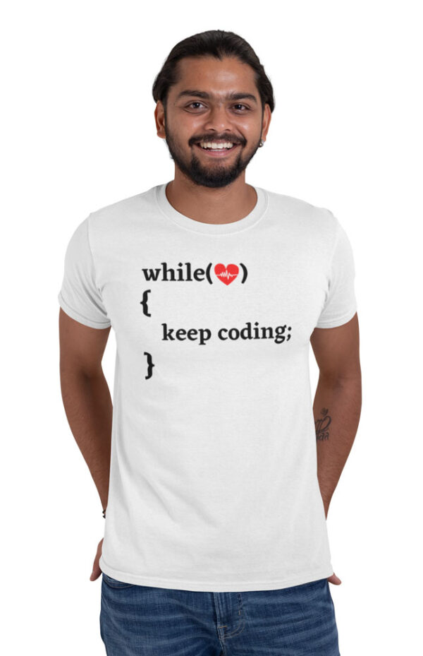 While Heart Beating Keep Coding T-Shirt for Men - DK - Image 2