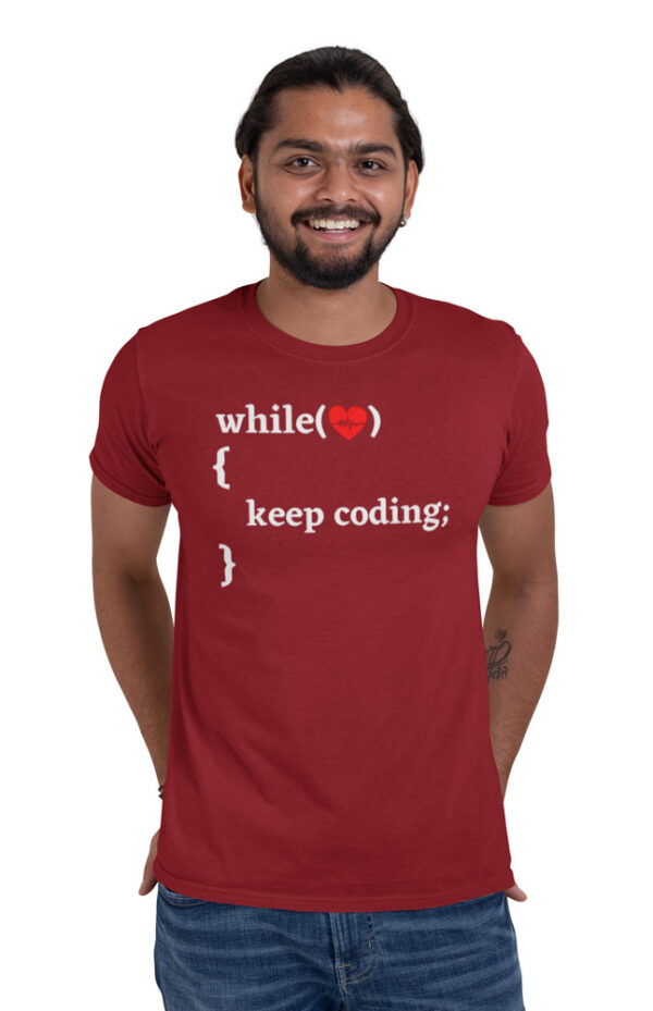 While Heart Beating Keep Coding T-Shirt for Men - LT - Image 3