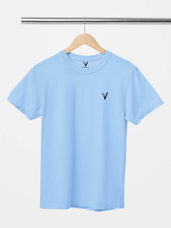 Baby Blue Classic Plain Round Neck T-Shirt for Men