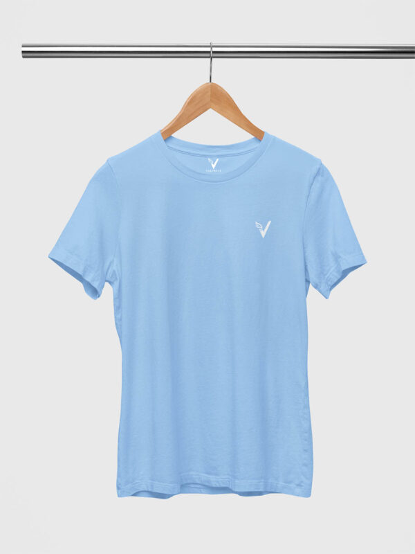 Baby Blue Classic Plain Round Neck T-Shirt for Women