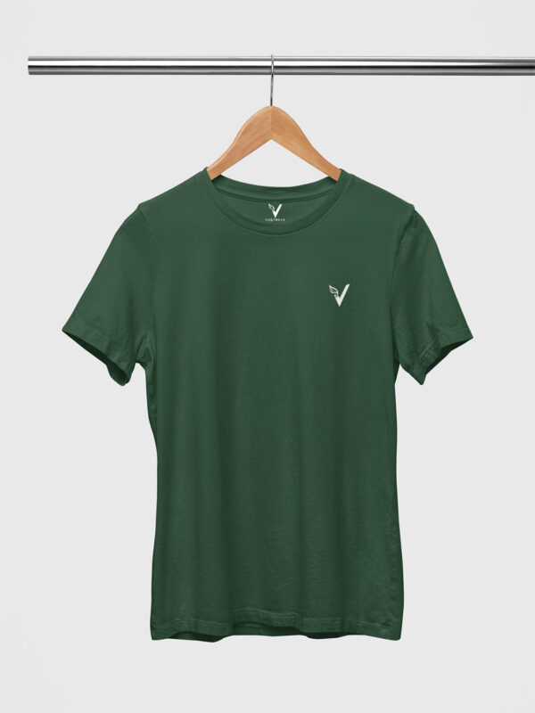 Bottle Green Classic Plain Round Neck T-Shirt for Women