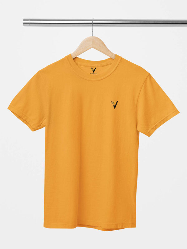 Golden Yellow Classic Plain Round Neck T-Shirt for Men