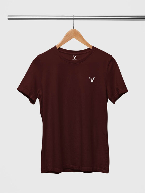 Maroon Classic Plain Round Neck T-Shirt for Women