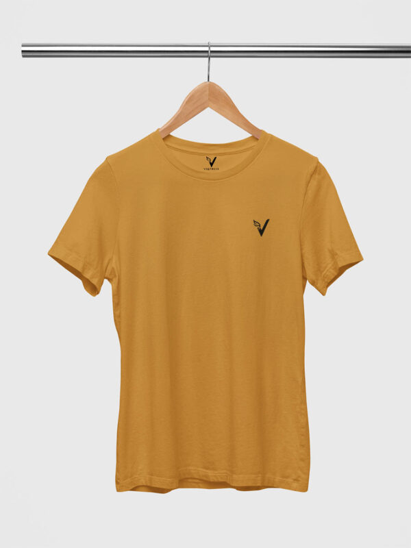 Mustard Yellow Classic Plain Round Neck T-Shirt for Women