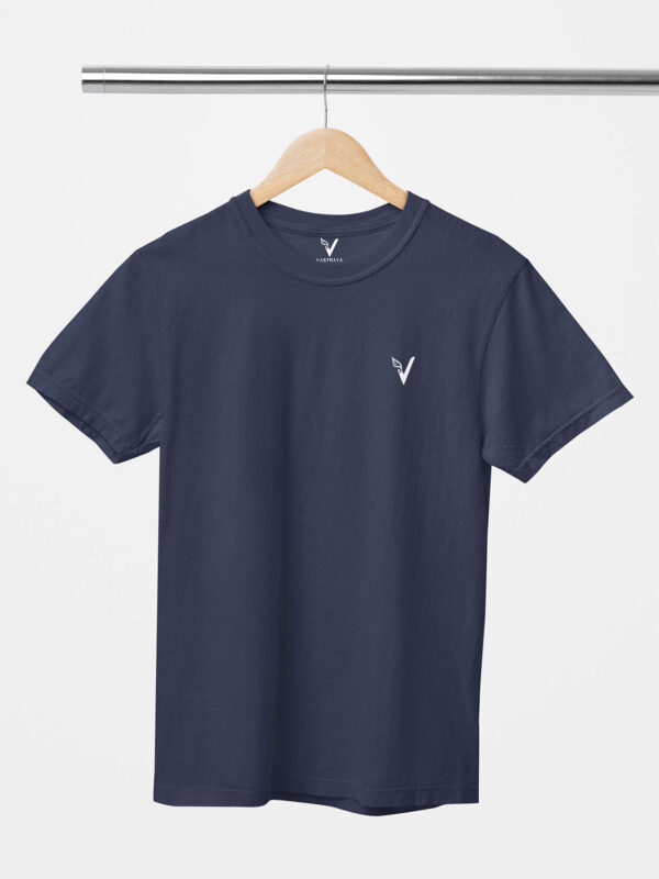 Navy Blue Classic Plain Round Neck T-Shirt for Men