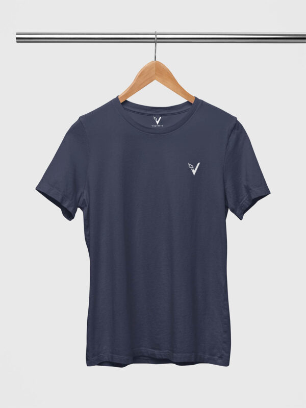 Navy Blue Classic Plain Round Neck T-Shirt for Women