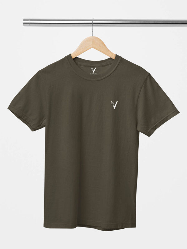 Olive Green Classic Plain Round Neck T-Shirt for Men