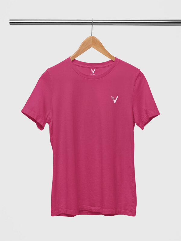 Pink Classic Plain Round Neck T-Shirt for Women