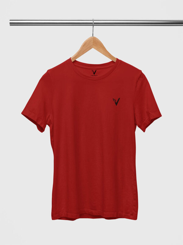 Red Classic Plain Round Neck T-Shirt for Women