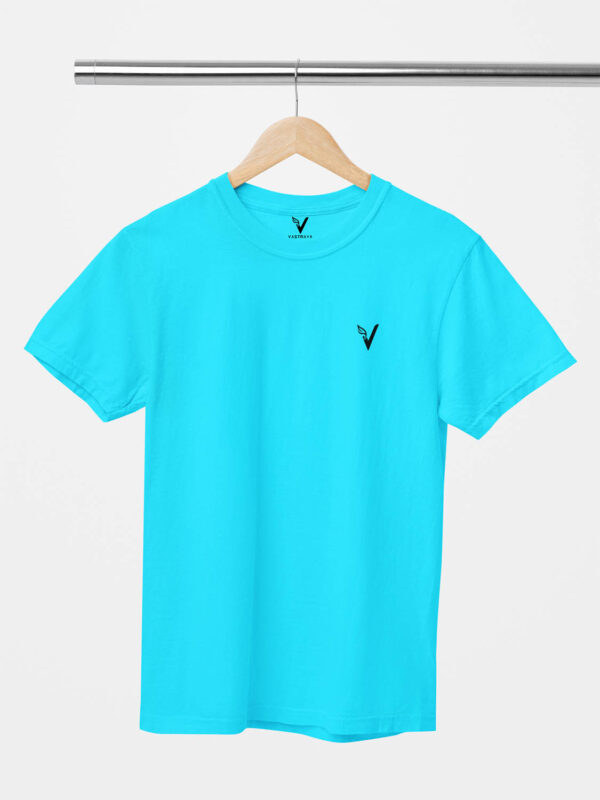 Sky Blue Classic Plain Round Neck T-Shirt for Men